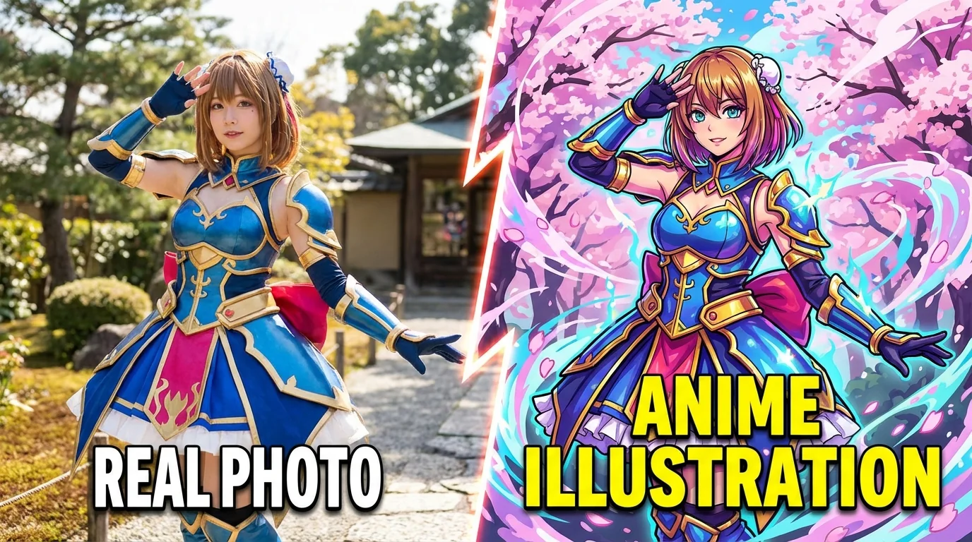 Cosplay照片AI修图二次元风格化效果