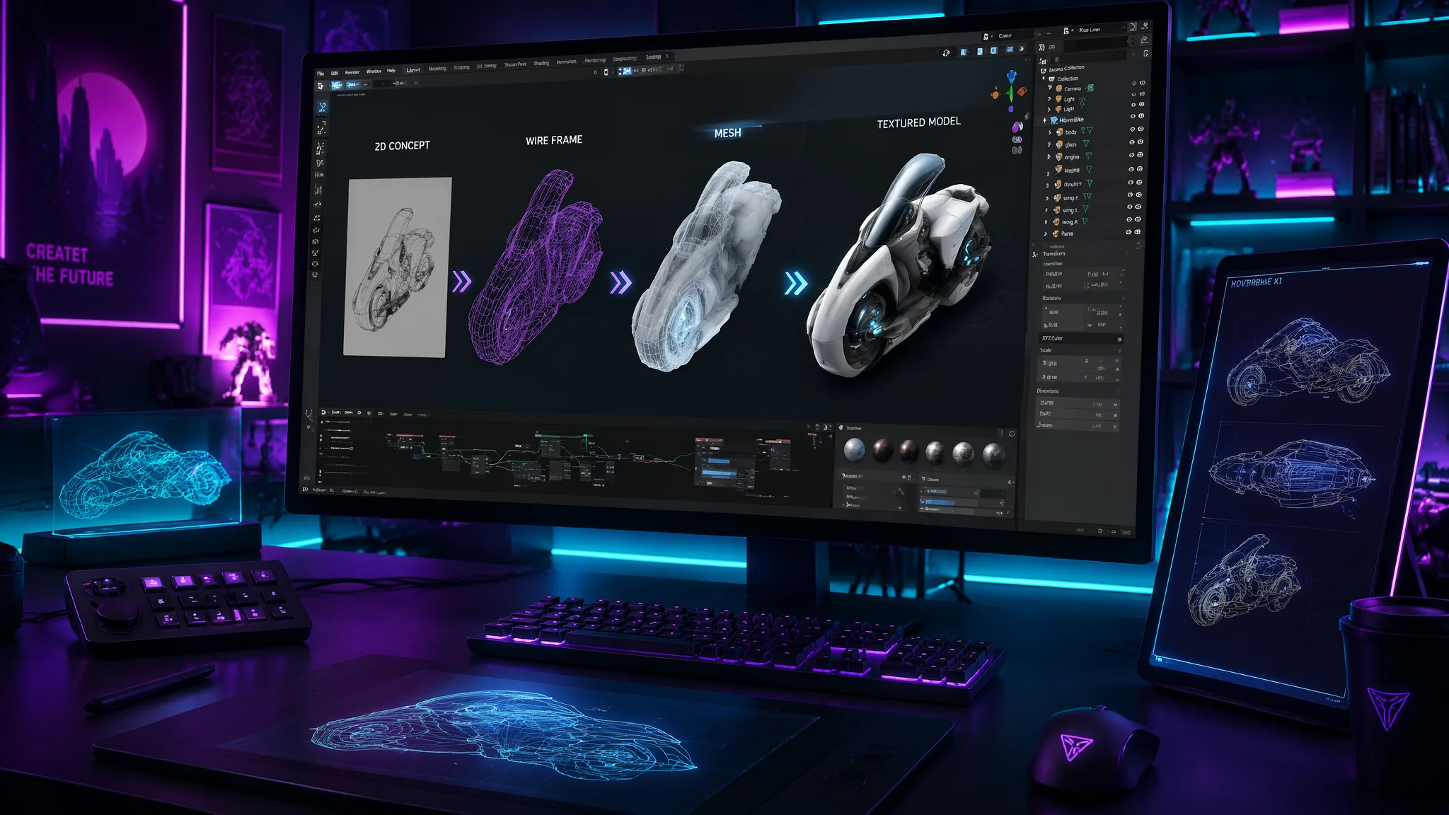 AI生成3D模型示意图：文字图片一键转3D资产