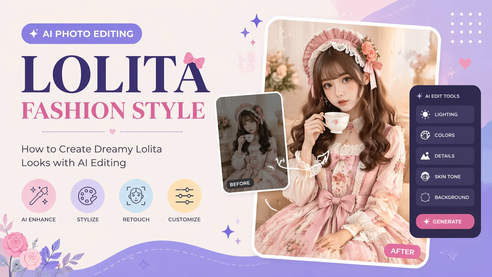 Lolita写真AI修图指南：甜美洛丽塔照片调色与细节增强全攻略