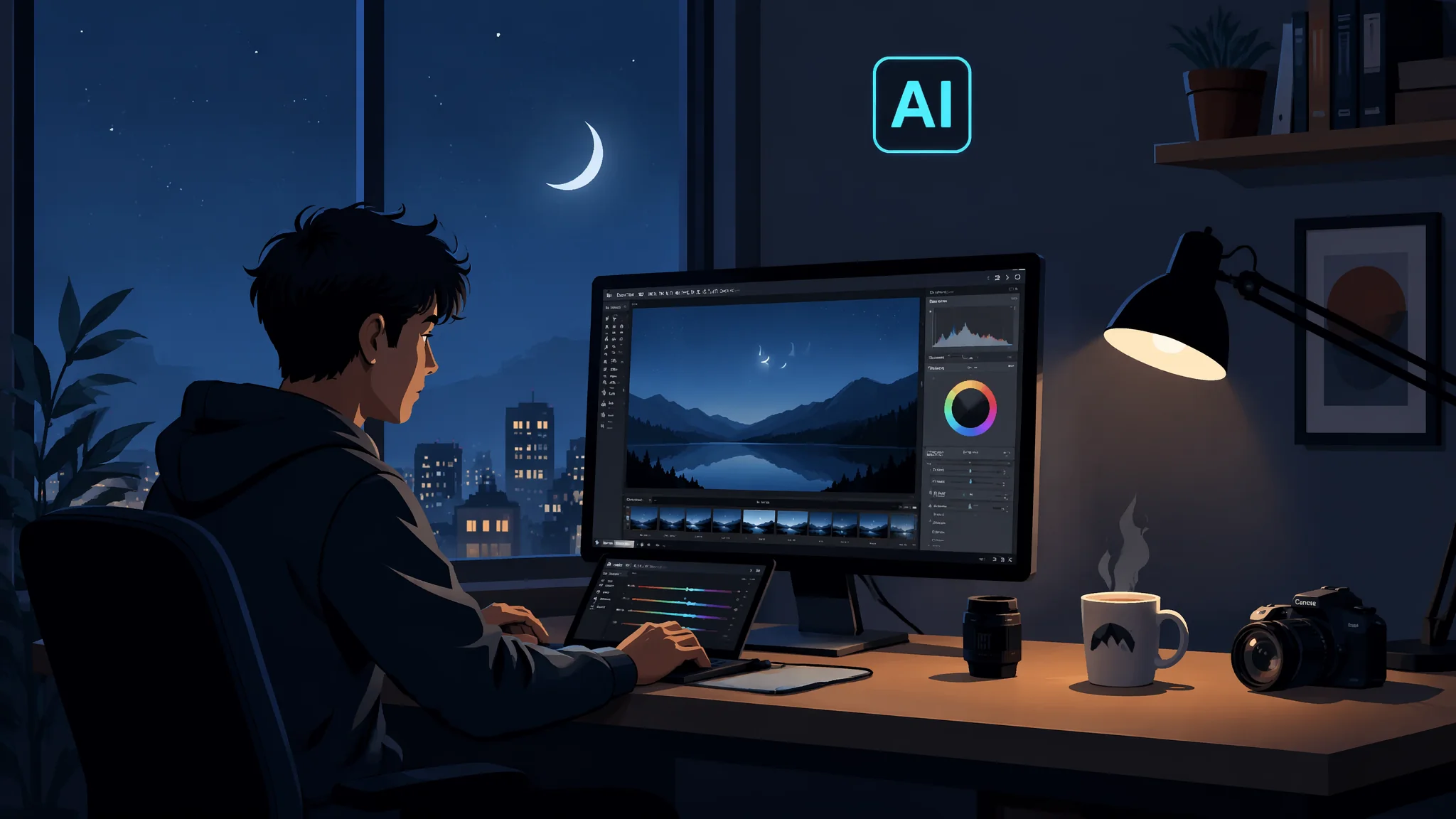 夜晚AI修图全参数放送：夜景噪点怎么去、暗部怎么拉才不假