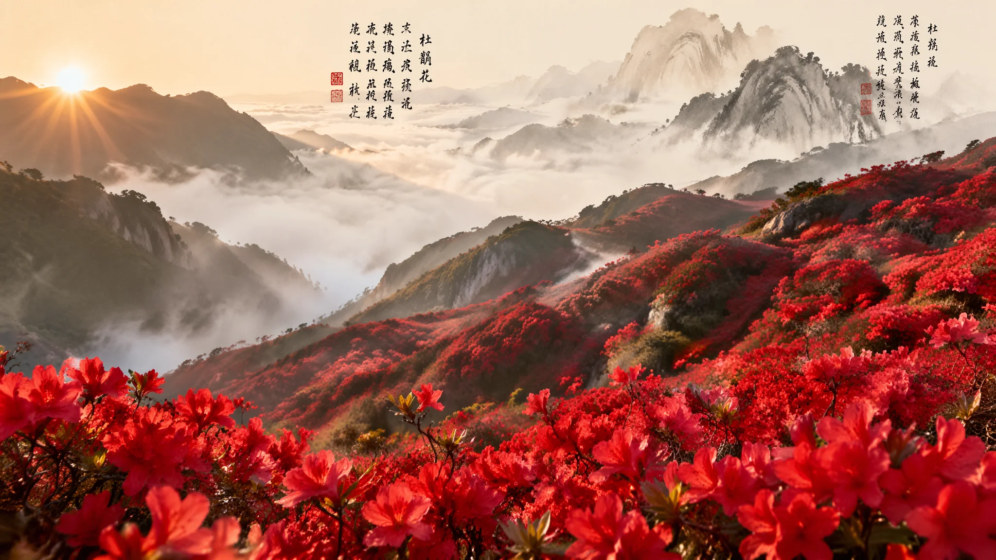 映山红AI绘画教程：满山杜鹃花海的国风意境Prompt全解析 - FlowPix