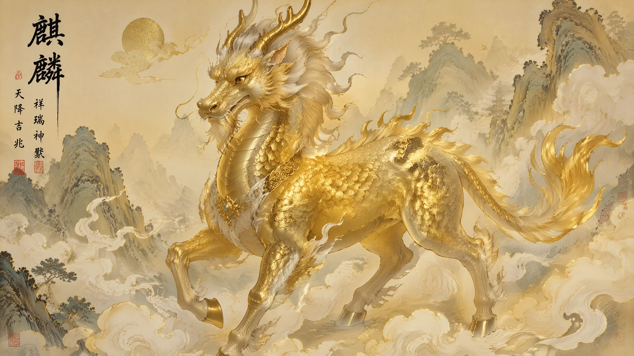 AI中国神兽绘画：青龙白虎朱雀玄武的上古神话生物视觉创作