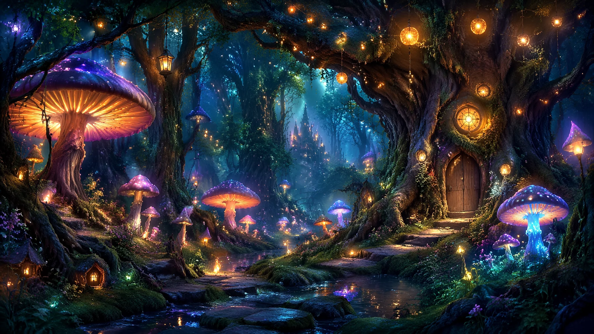 AI奇幻森林绘画：魔法树木与发光植物的神秘仙境视觉创作