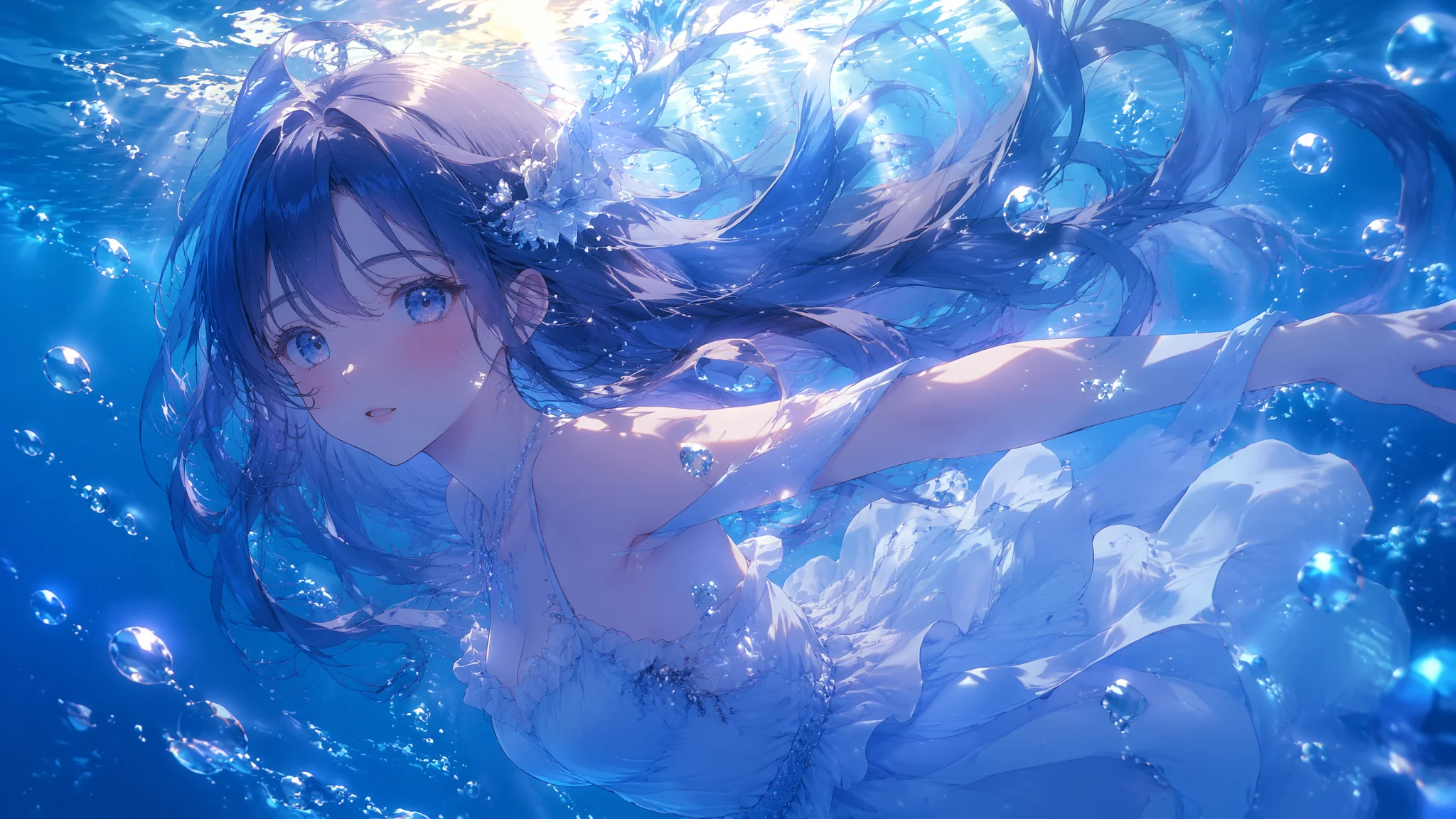 AI少女游泳绘画：水中身姿与夏日清凉的青春活力视觉创作