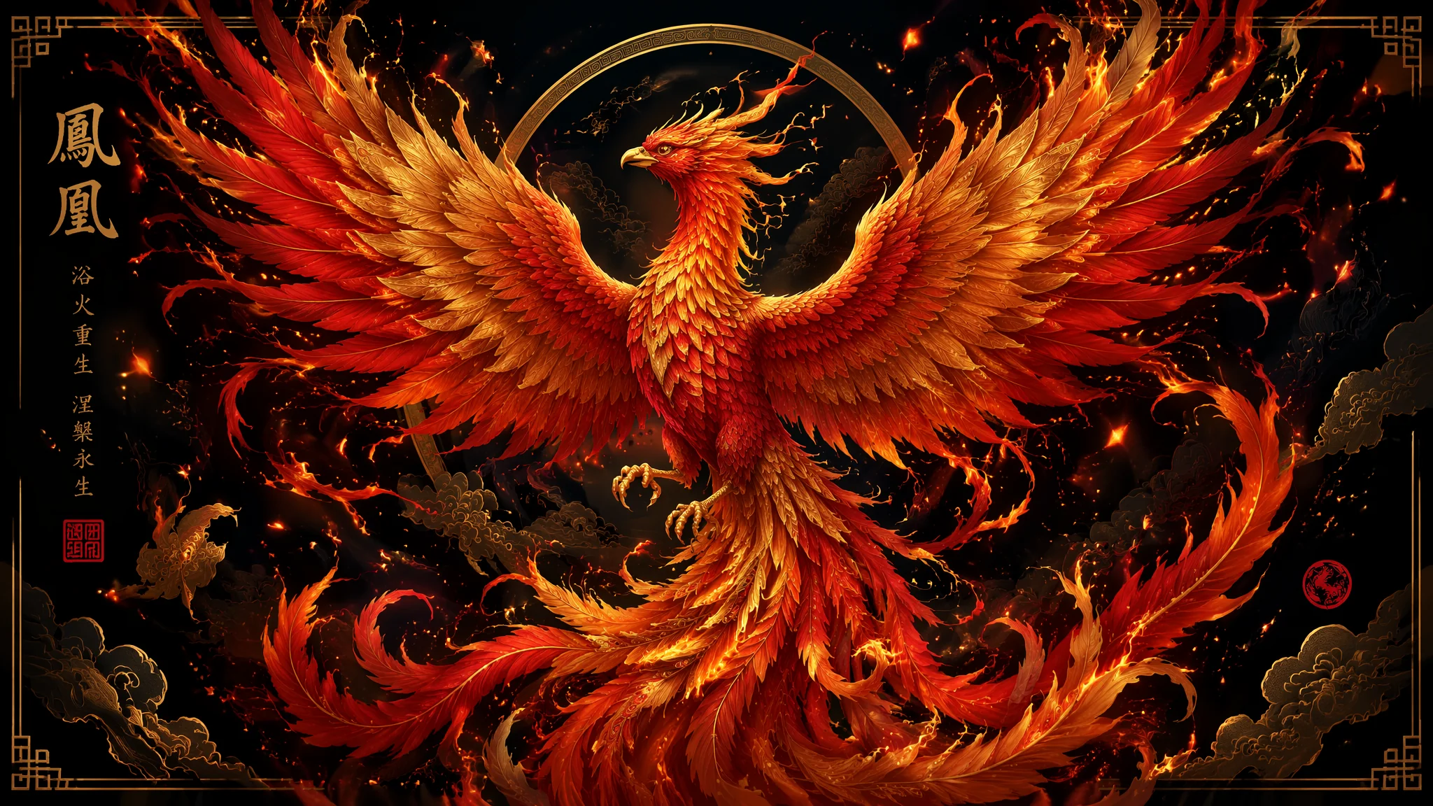 AI绘画壁纸凤凰怎么画？凤凰壁纸的构图与配色