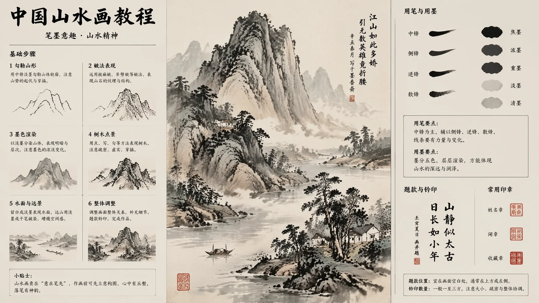 AI绘画国画教程：水墨写意风格提示词与出图步骤详解