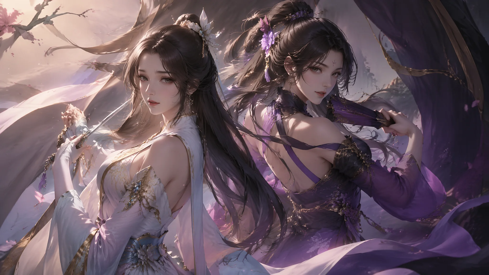AI绘画双人女性构图教程：姿态呼应与氛围互动的出图法