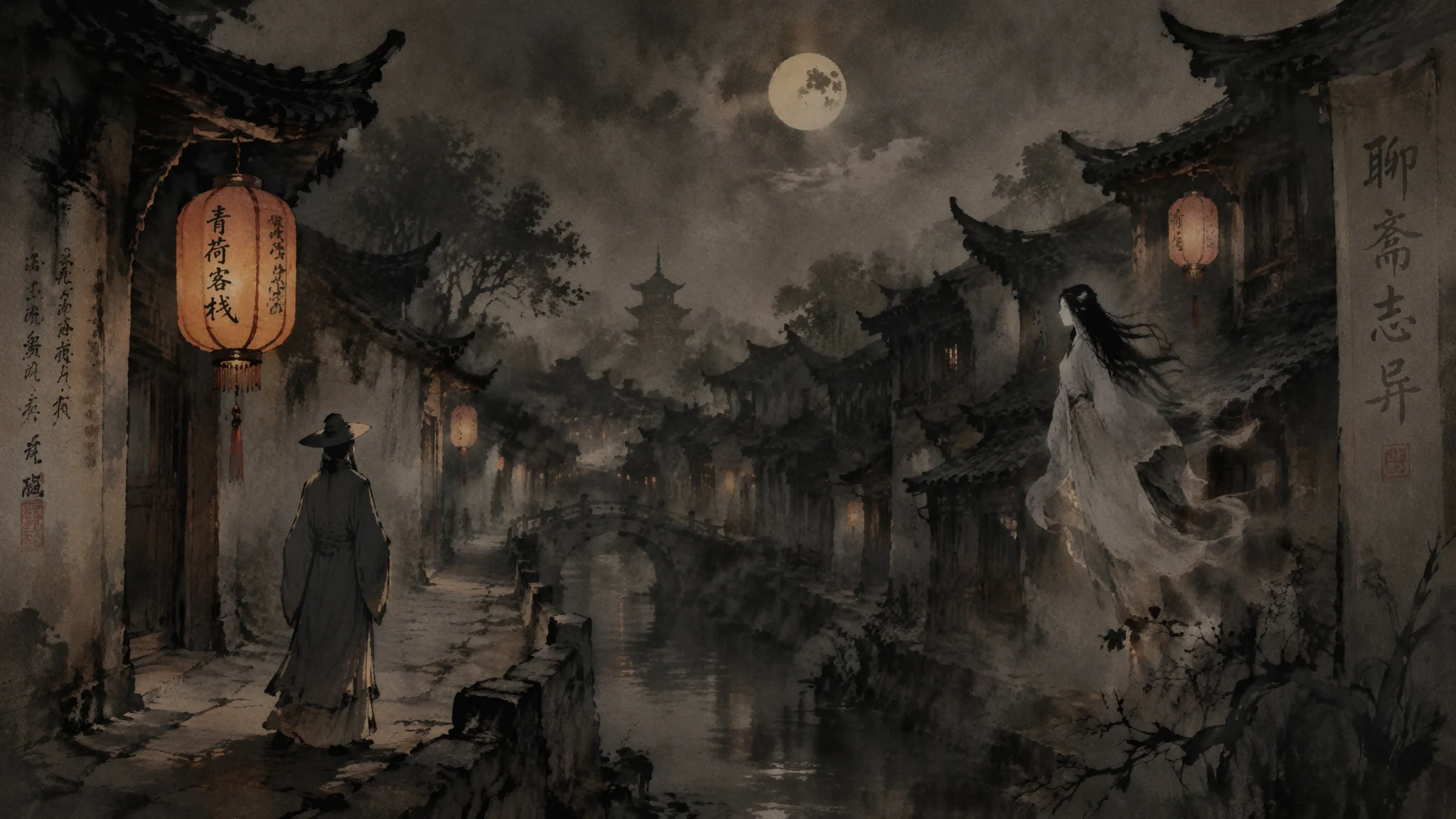AI绘画民间怪谈怎么画？中式阴森诡异氛围提示词