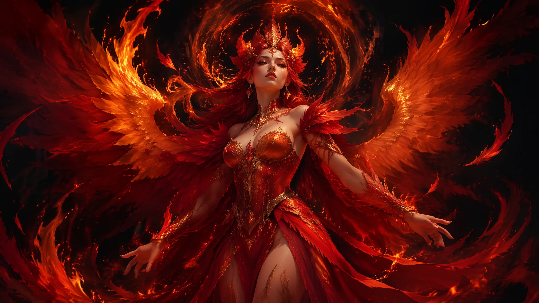 AI绘画红凰角色怎么画才灵动？火焰羽翼与神女气质全解