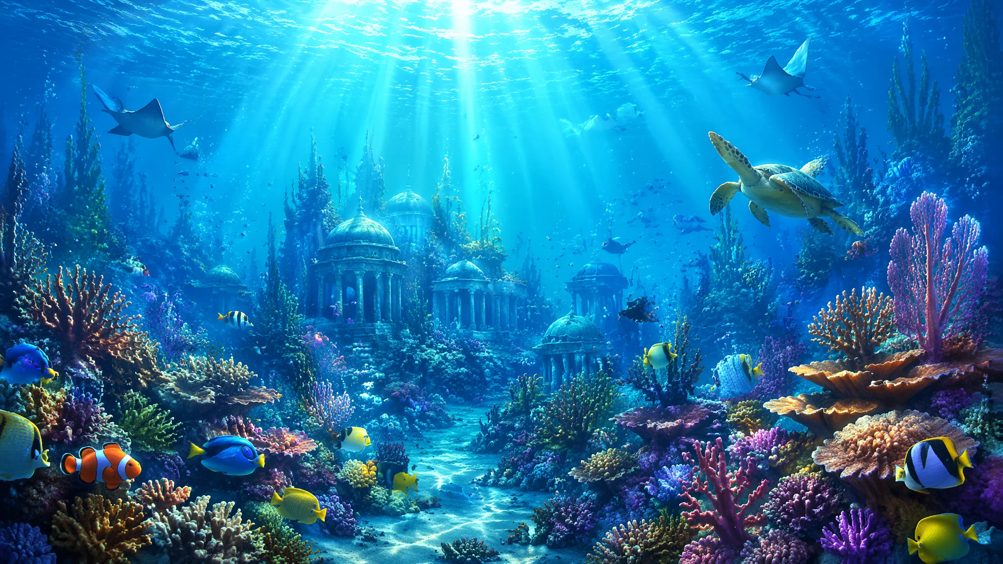 AI绘画海底世界奇幻场景创作：珊瑚光柱与深海生物出图技巧
