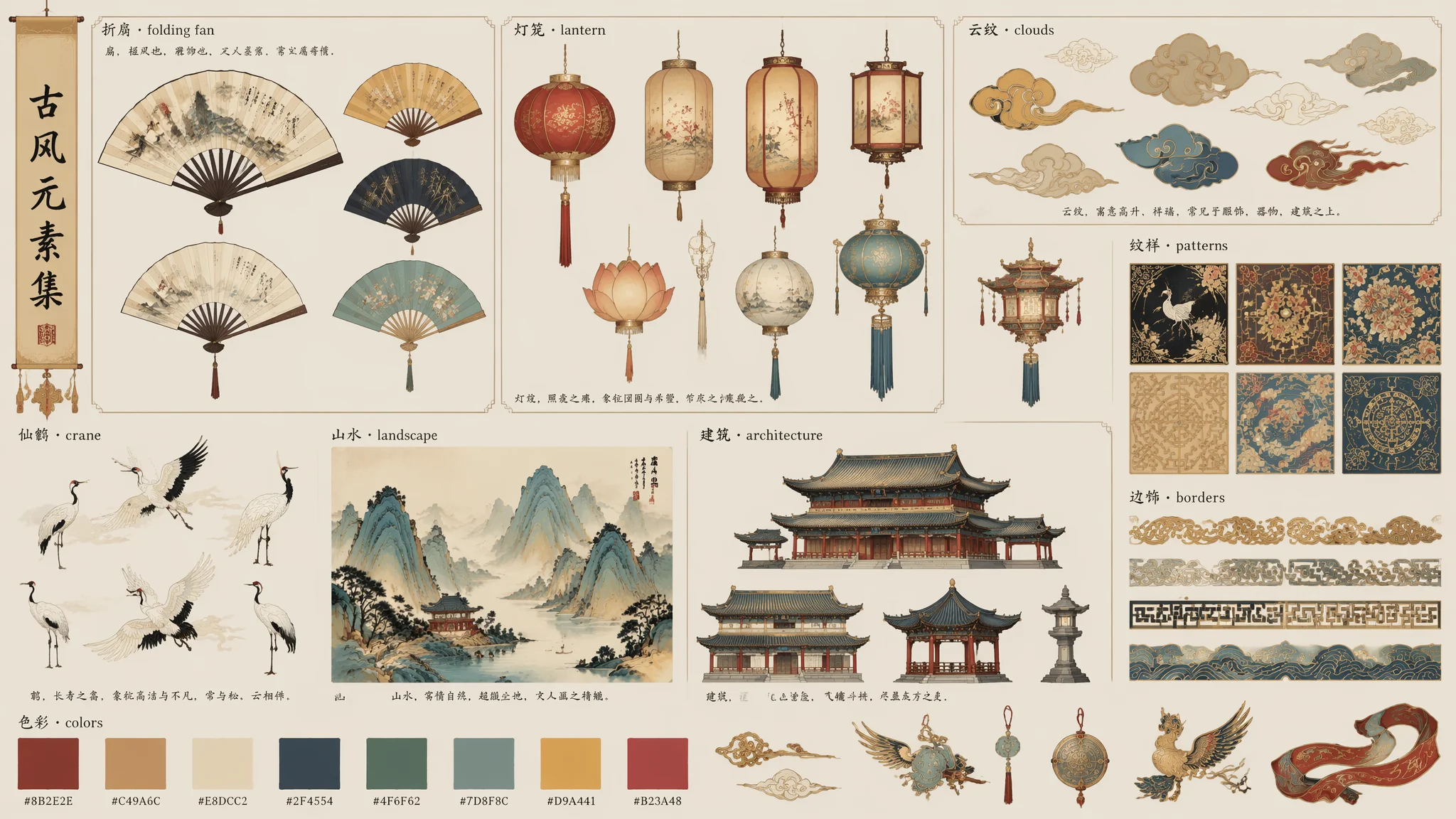 AI绘画古风素材合集：服饰器物场景提示词词库整理