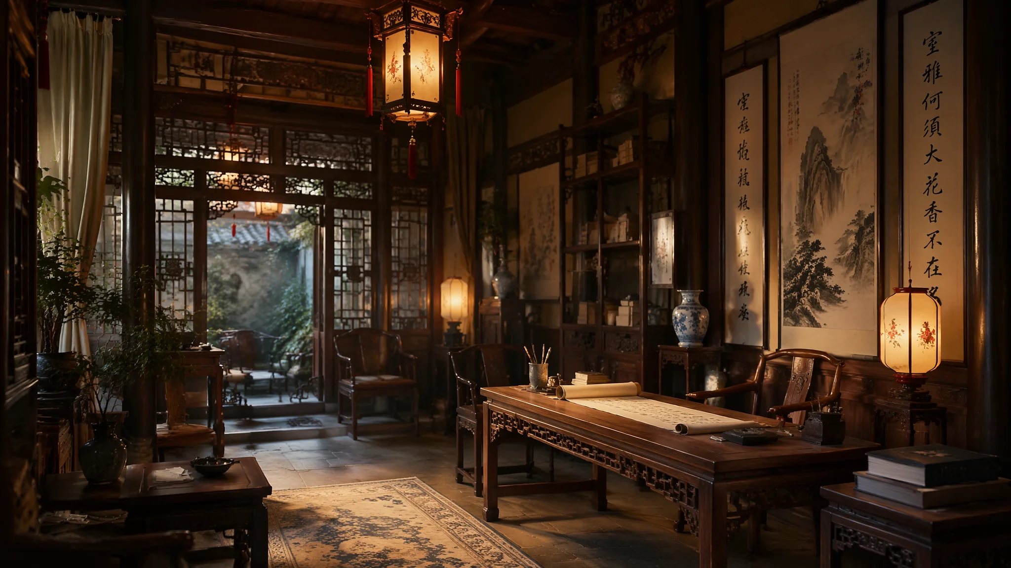 AI绘画古风房间：中式古典室内场景生成