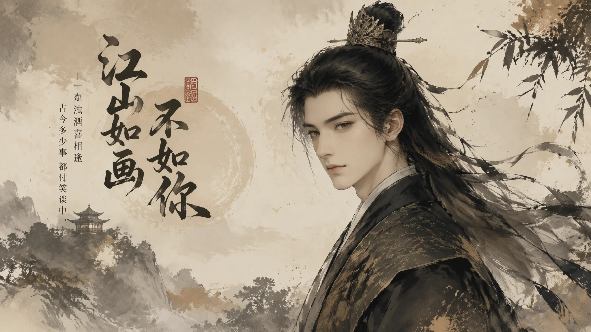 男生头像AI绘画古风：国风男头出图