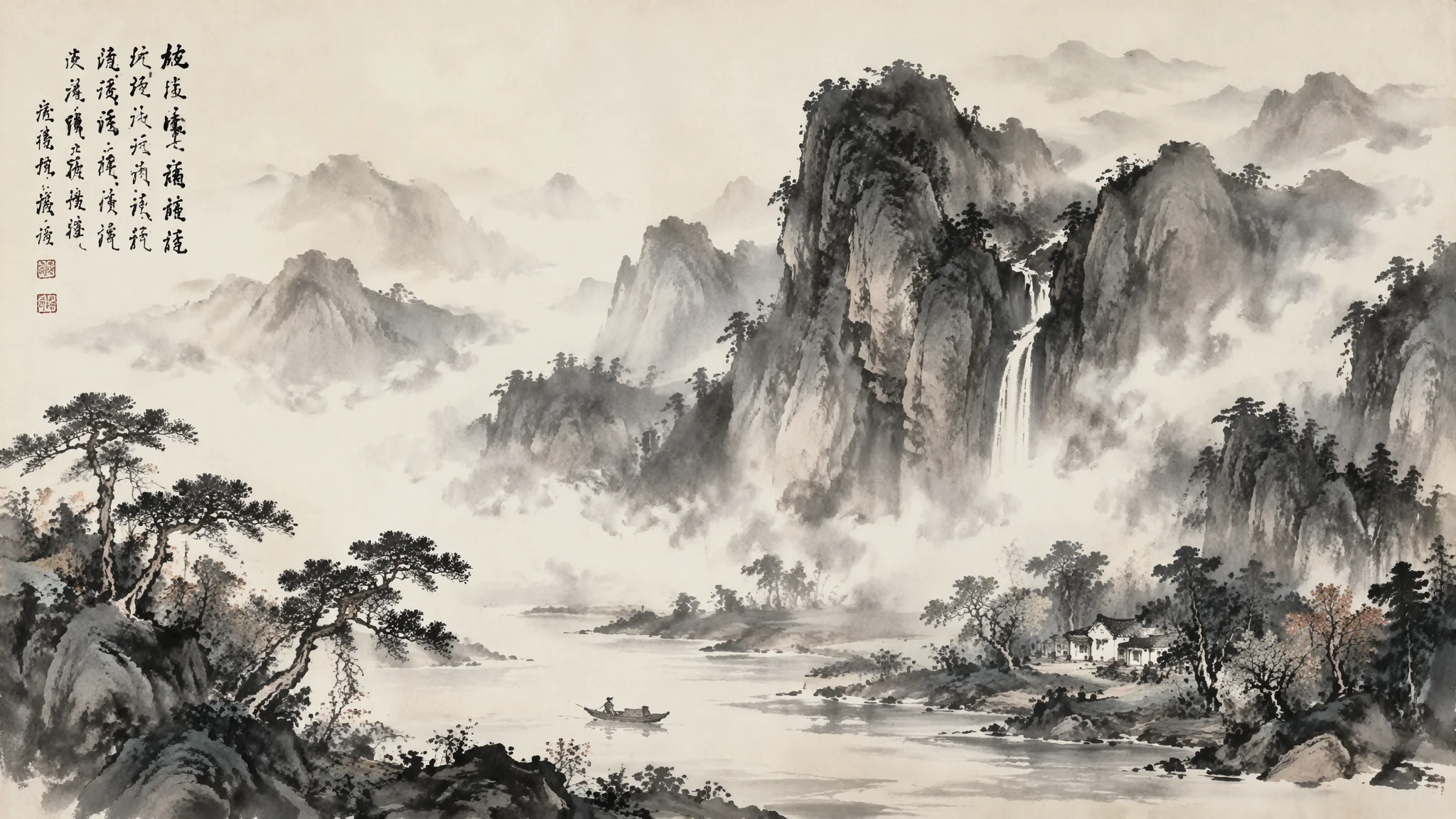 AI绘画国风山水：中国风水墨山水画生成