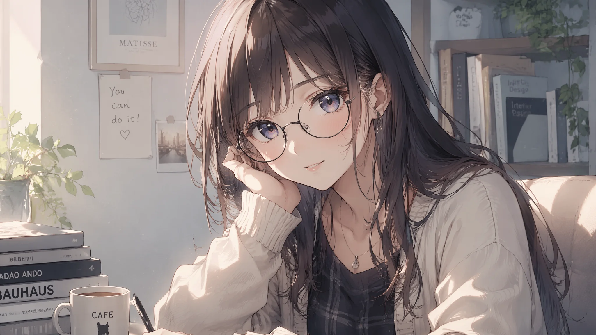 AI绘画眼镜女生：文艺眼镜少女角色生成