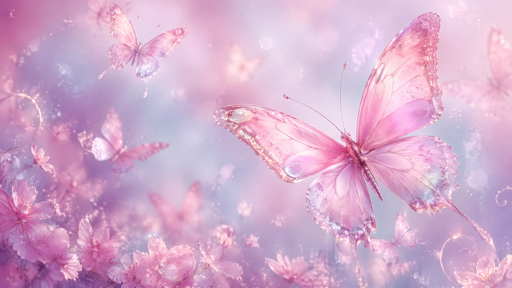 AI绘画粉色蝴蝶：梦幻粉色蝴蝶唯美画面