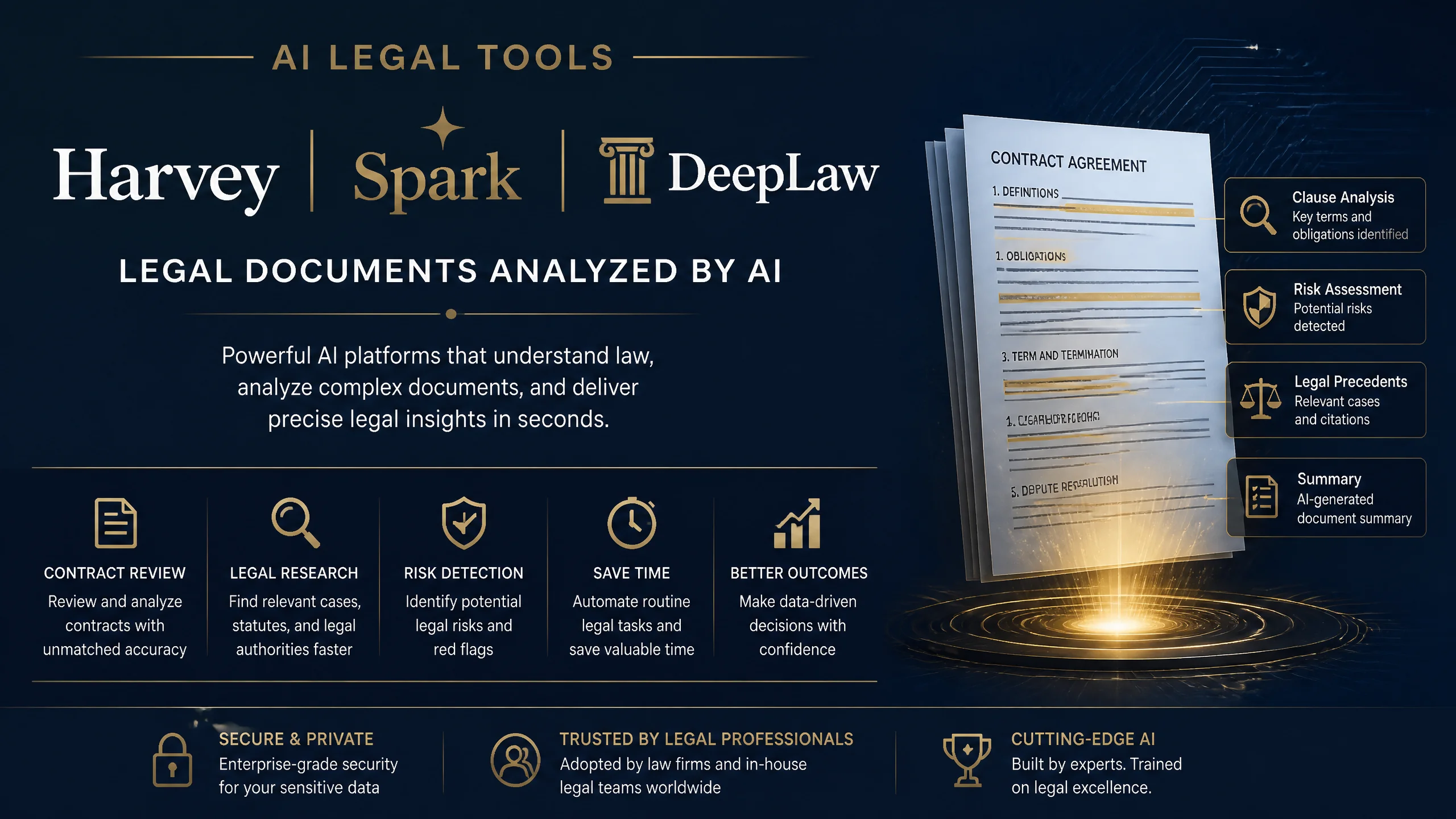 Harvey Spark DeepLaw AI法律工具对比示意图