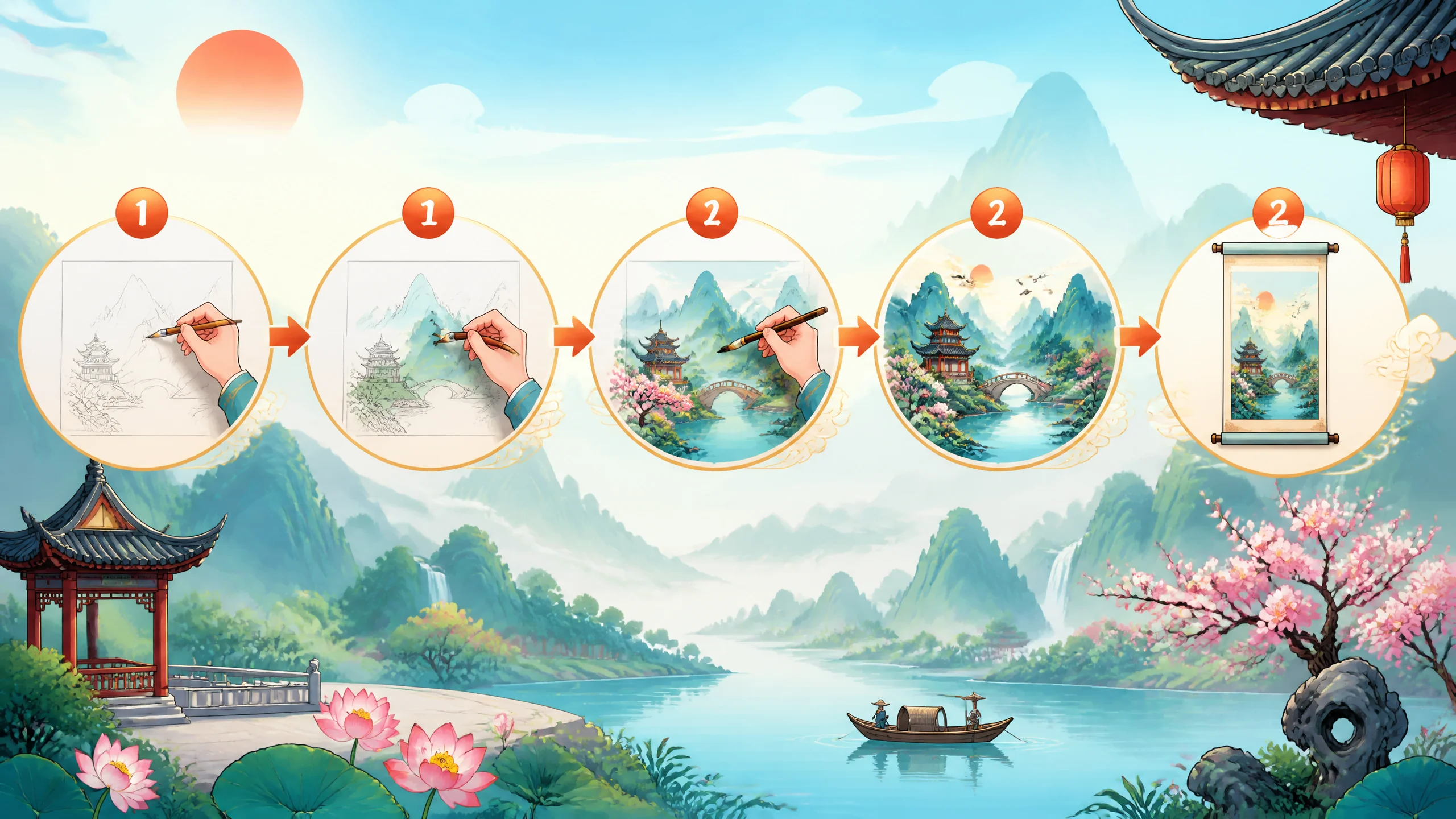 AI绘画小桥流水怎么画？中式水乡风景出图
