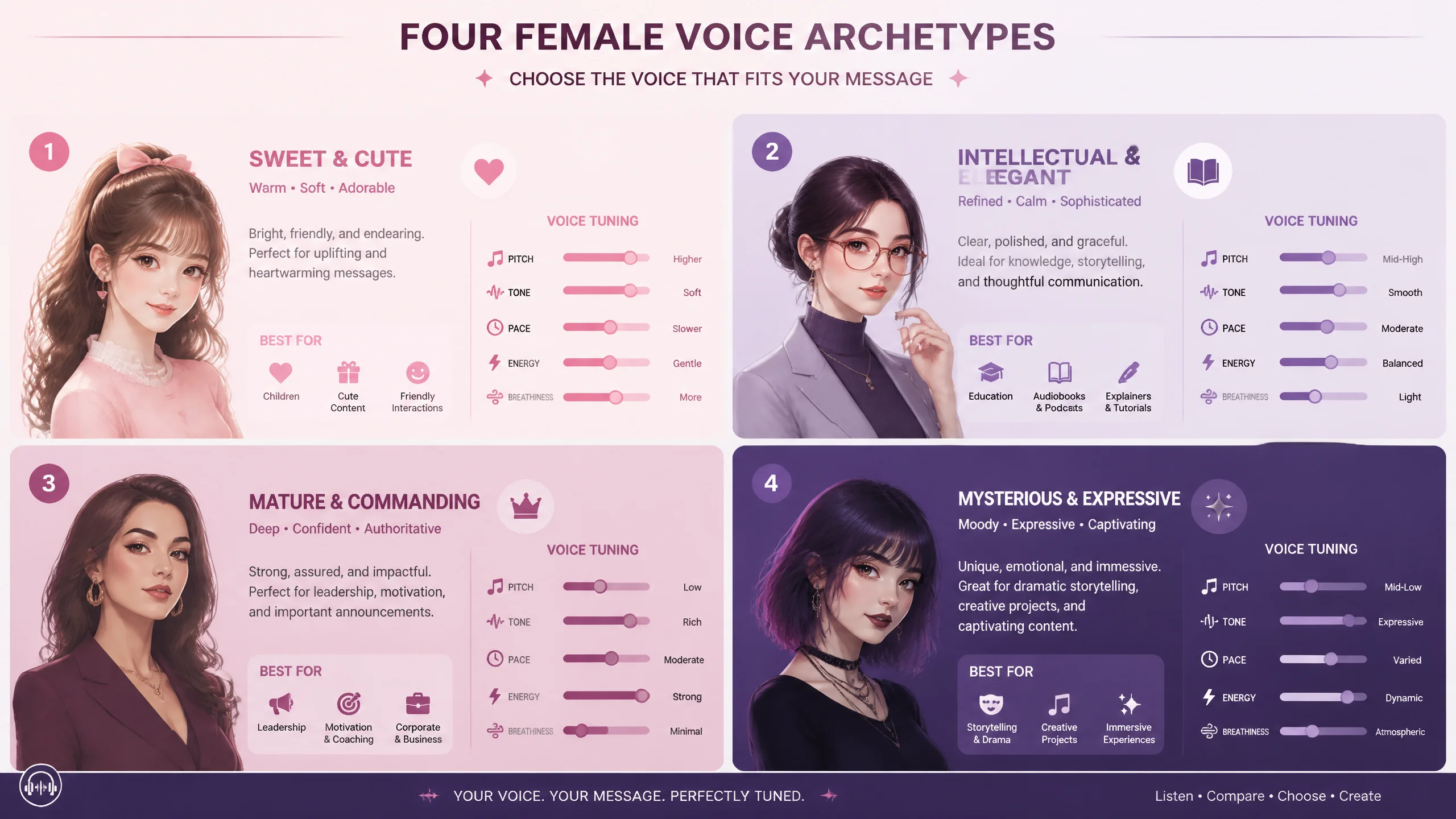 配音女性ai怎么选不踩雷？甜美知性御姐四种女声的选型调参实录