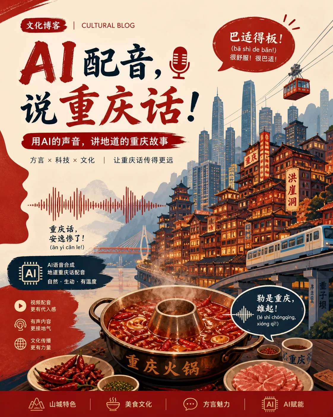 ai配音重庆话怎么调才地道？方言声线选型与调参甜区实测