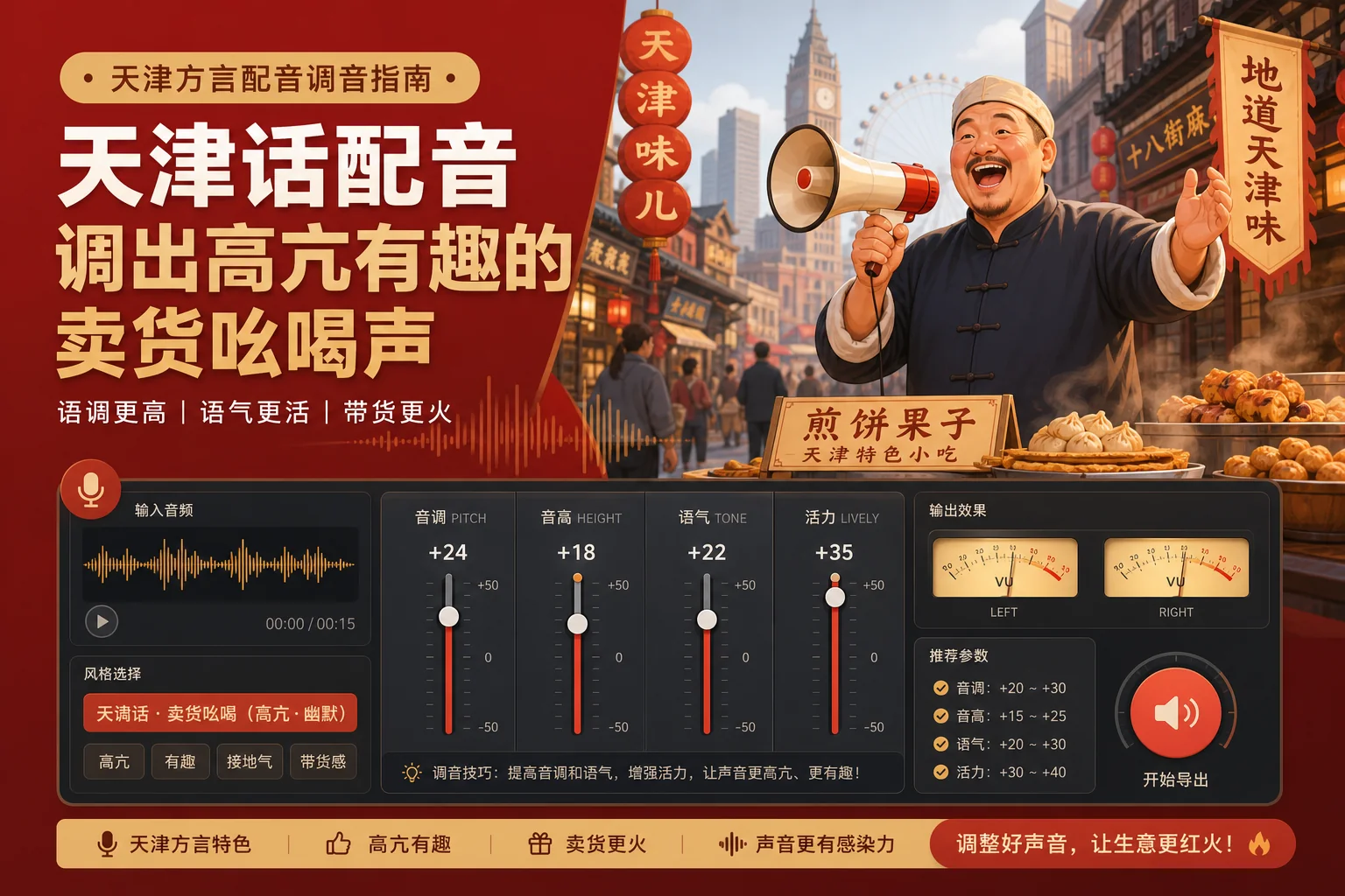 AI配音天津味儿怎么调？天津话的调门和幽默感的声线参数