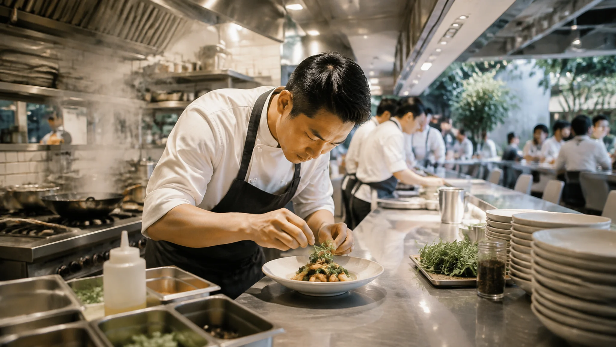 AI修餐饮图：餐厅后厨和出餐照片的修法