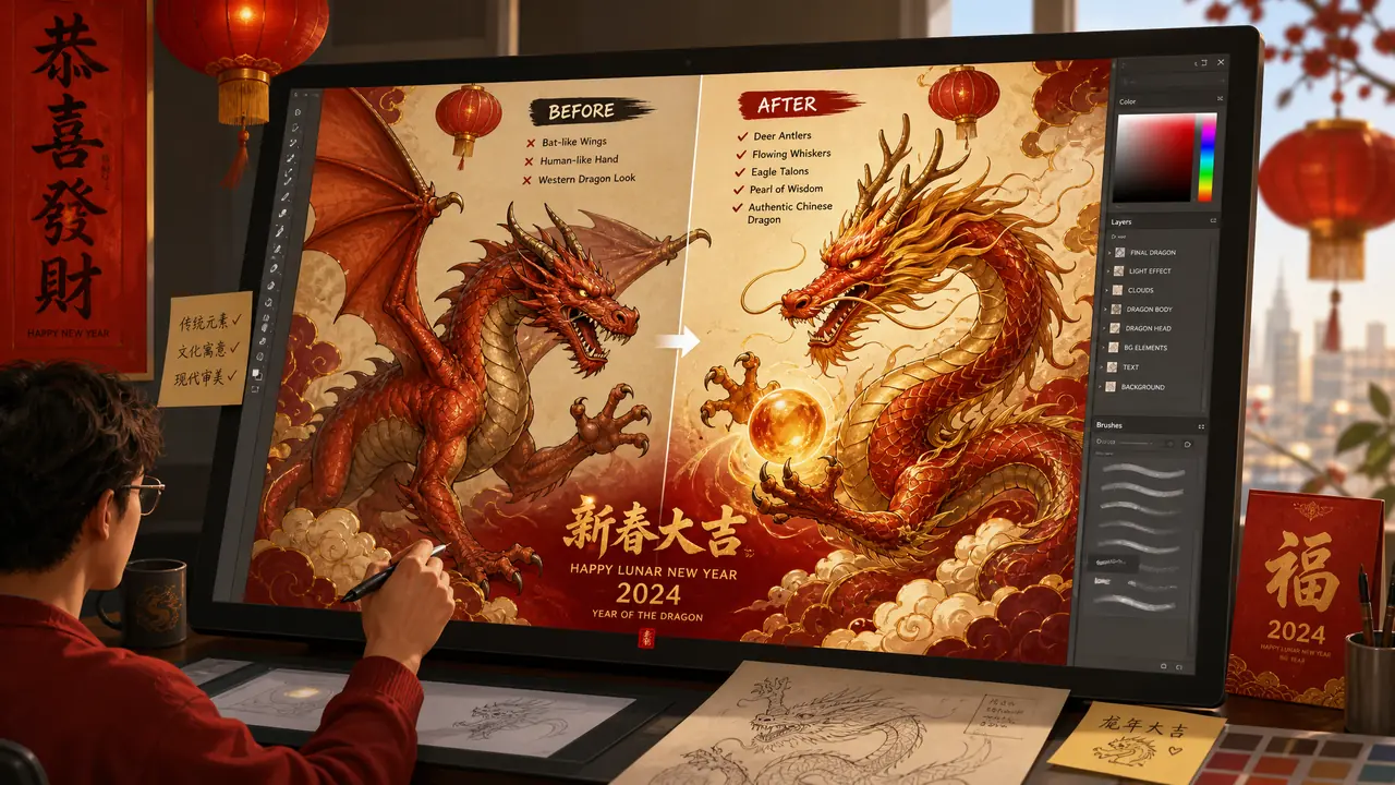 AI修图龙年贺岁图：新春营销图的元素处理