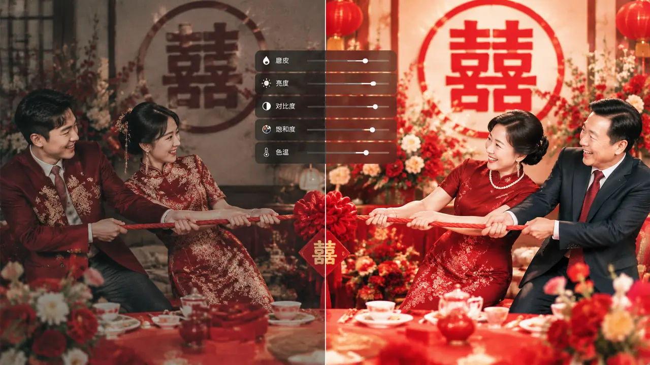 AI修图订婚照怎么处理长辈意见？一场订婚宴照片的修图拉锯