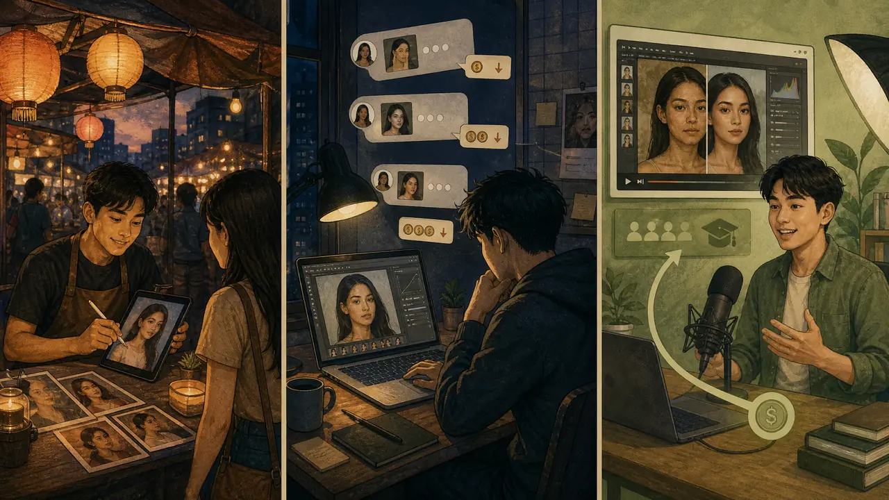 AI修图变现的三条路：摆摊、接单、卖课各自的真账