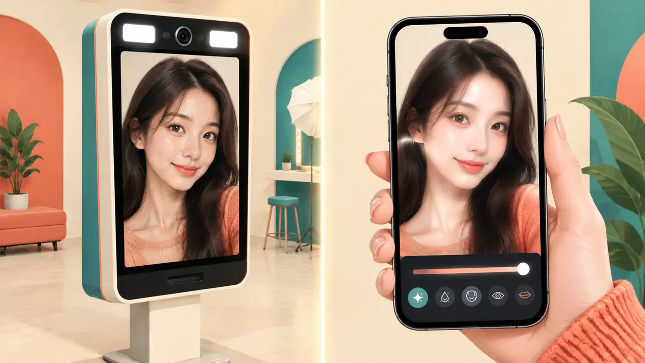 ai自助修图怎么玩？自拍馆里的机器和手机