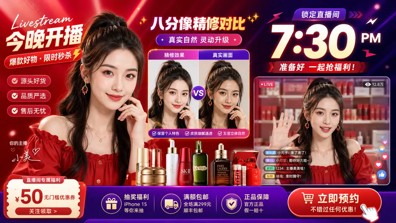 直播预告图 ai修图：主播脸是最大资产也是最大雷