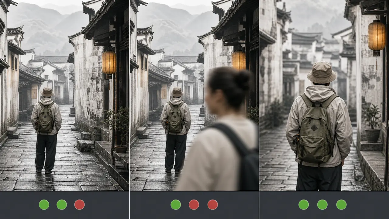 景区ai修图实验：三种人海处理法各测十张，成功率差一倍