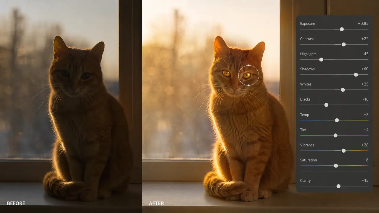 小猫修图ai实测：一组逆光橘猫废片的救片记录
