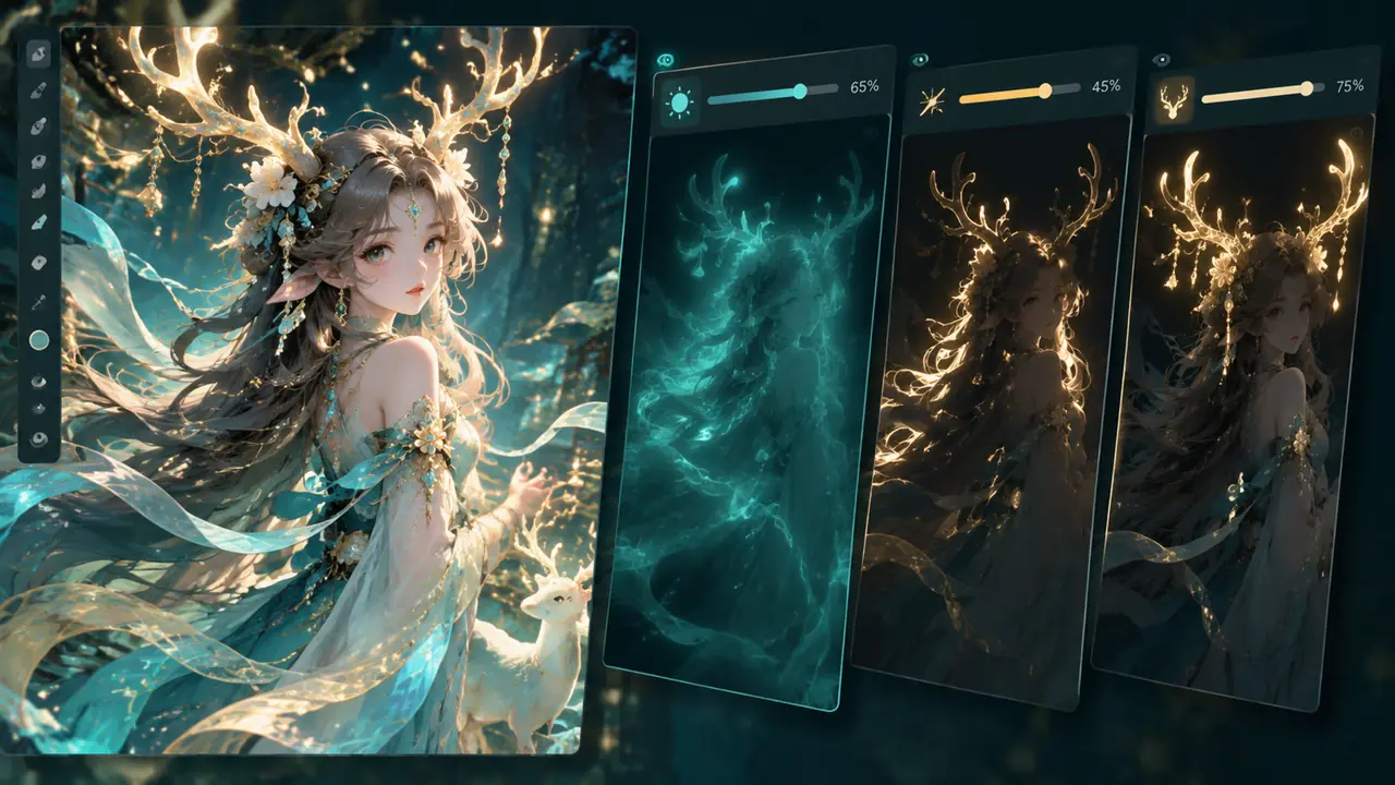 瑶修图ai后期思路：同人插画的发光怎么不脏