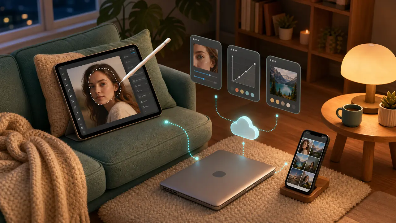 ipad ai 修图工作流：一支笔三个App，把修图从书桌挪到沙发