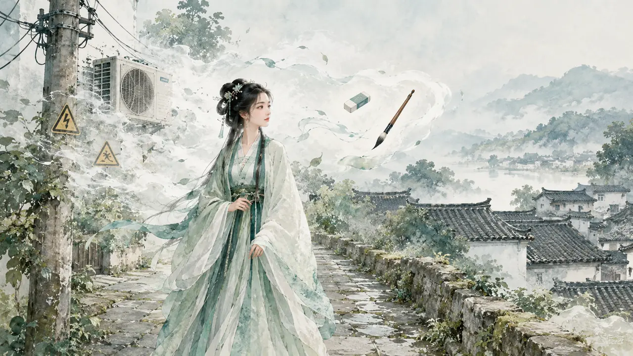 古风修图ai先清现代物：电线杆空调外机的清除账