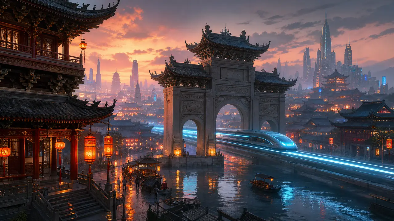 AI绘画中国科幻城市怎么不跑偏？把飞檐装进霓虹楼群