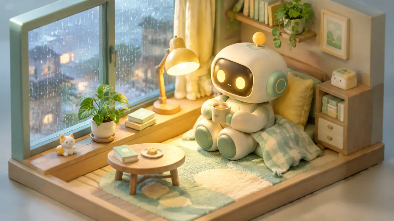AI绘画治愈系机器人怎么画才暖？圆角、配色与道具实测
