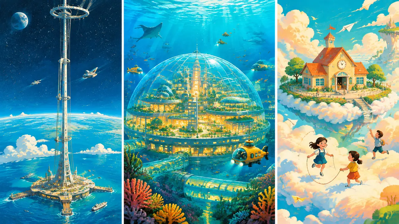 AI畅想未来AI绘画怎么破题：太空电梯到云上学校的三题实测