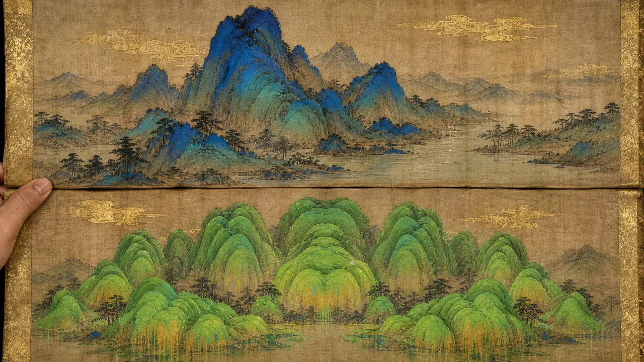 AI绘画复刻千里江山图，青绿山水为什么总画歪