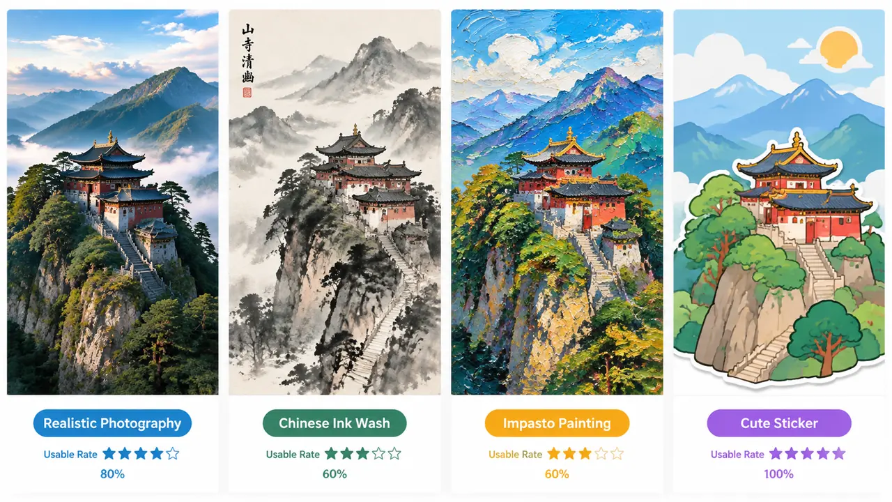各种AI绘画流派实测：写实、水墨、厚涂、贴纸风谁更出片