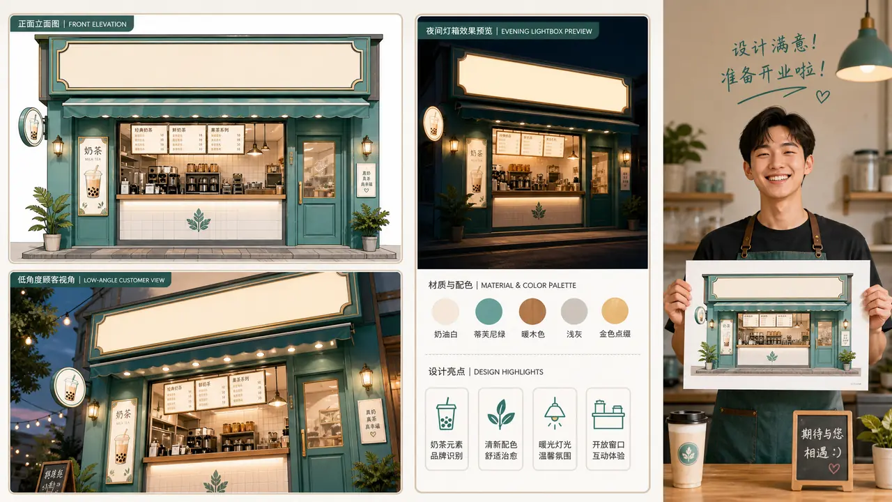 AI店门绘画实测：小店门头从乱码到能交给广告店的流程
