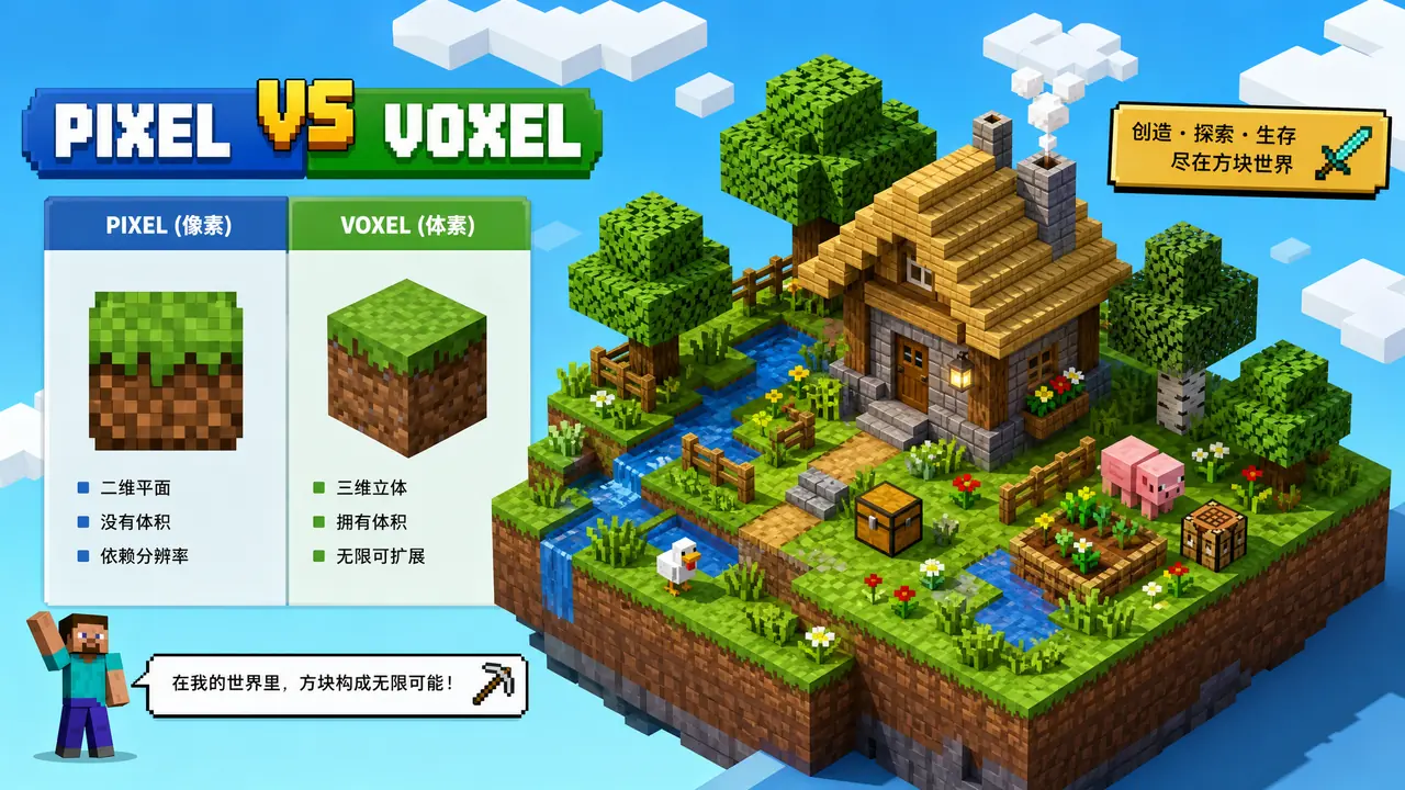 mc AI绘画实测：Minecraft像素风的方块感与体素感怎么调