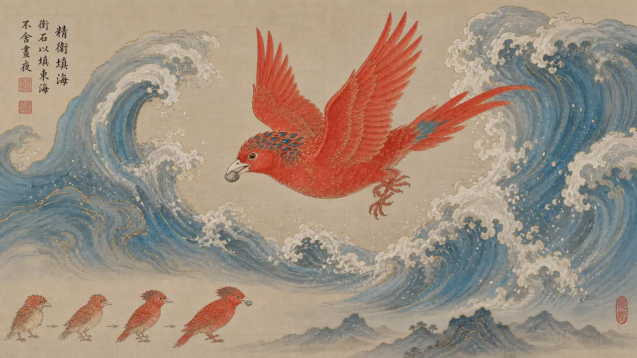 精卫ai绘画：照山海经写了4版提示词，这只小鸟才算像样