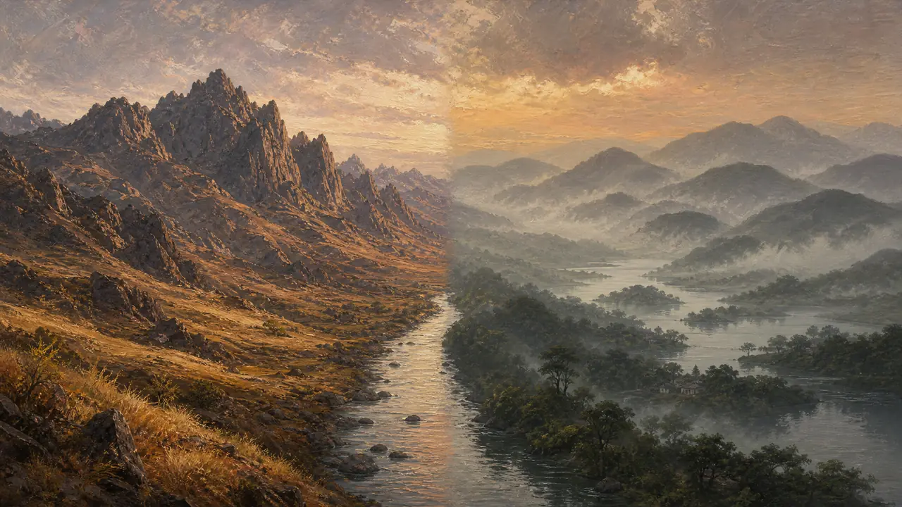 ai绘画南北风景差异：同一座山，北方画成苍茫硬朗，江南要湿润秀气