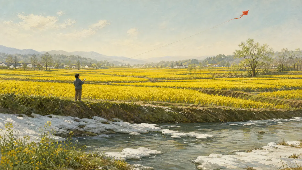 ai 绘画春景别再画明信片了：油菜花田、放纸鸢、解冻溪水的踏青全景排法