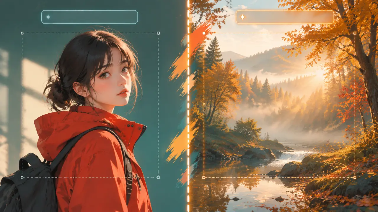 ai区域绘画实操：把画面切成左右两块，左边人物右边背景一次出对的方法