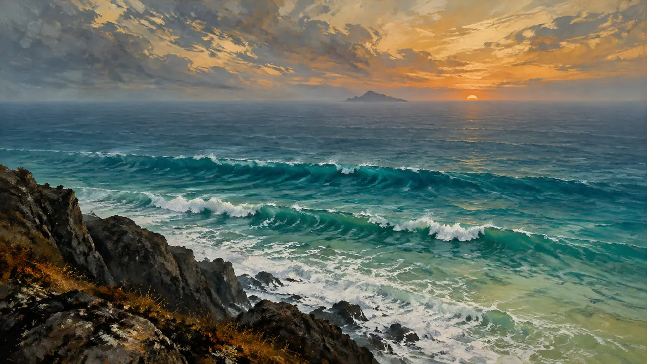 ai绘画沧海怎么画才显大：天际线涌浪水色三段层次与观沧海诗境实操