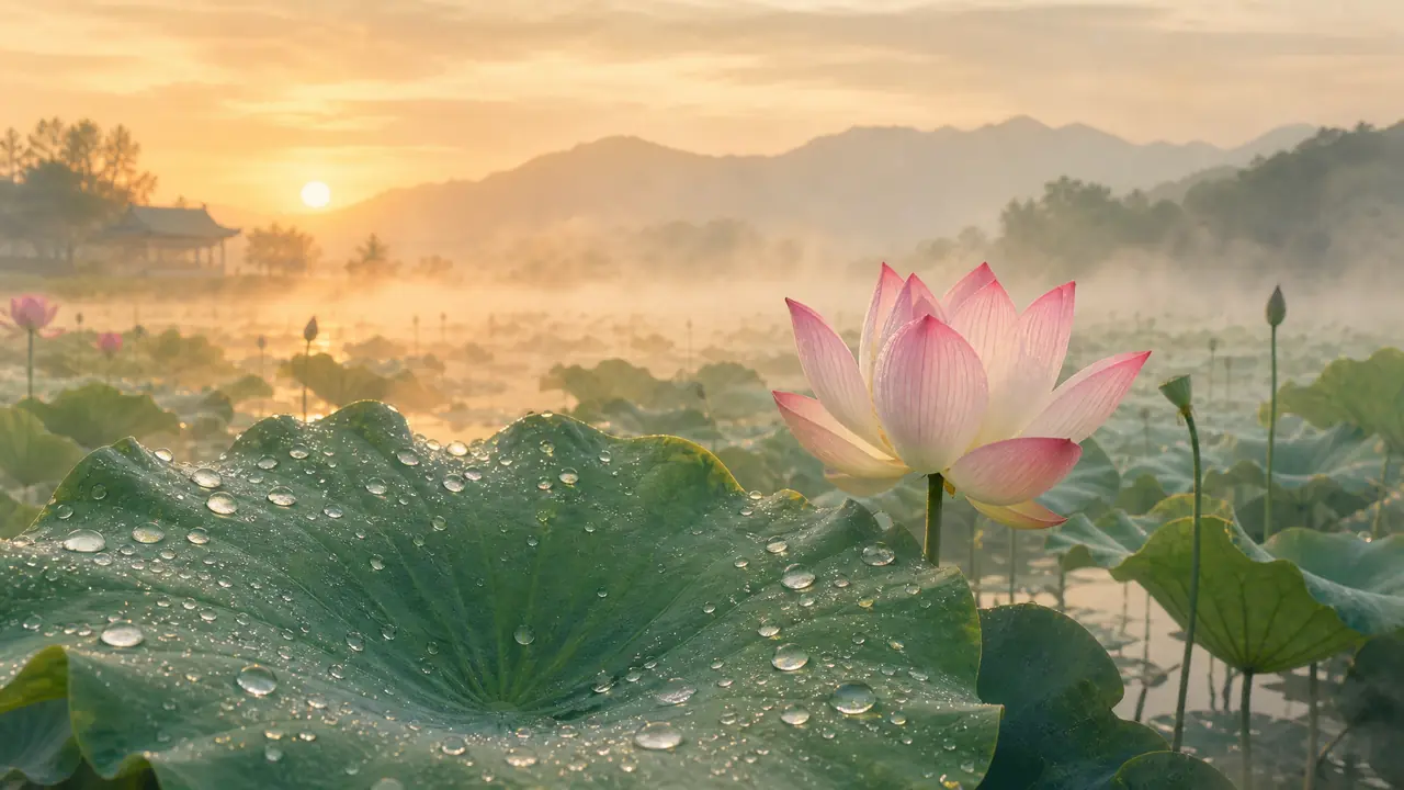 荷花ai绘画怎么出片：荷叶水珠、粉白渐变与水墨荷塘的实测打法