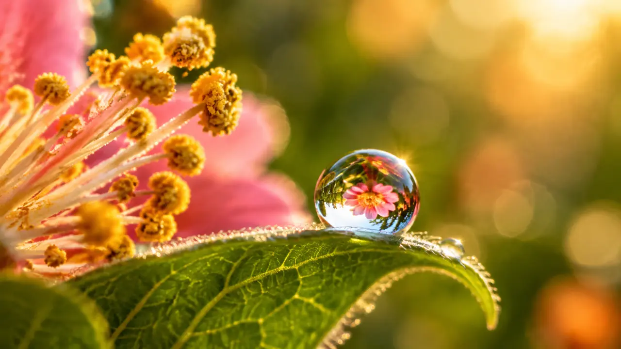 ai绘画wj新解：露珠倒影、花蕊花粉、叶脉纹理，把微距感画进插画里